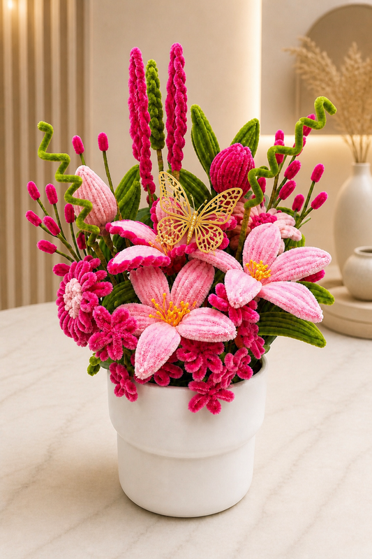Handmade Butterfly Flower Arrangement in Pot, Forever Flowers Gift, Artificial Floral Display, Birthday Gift, Mother’s Day Gift