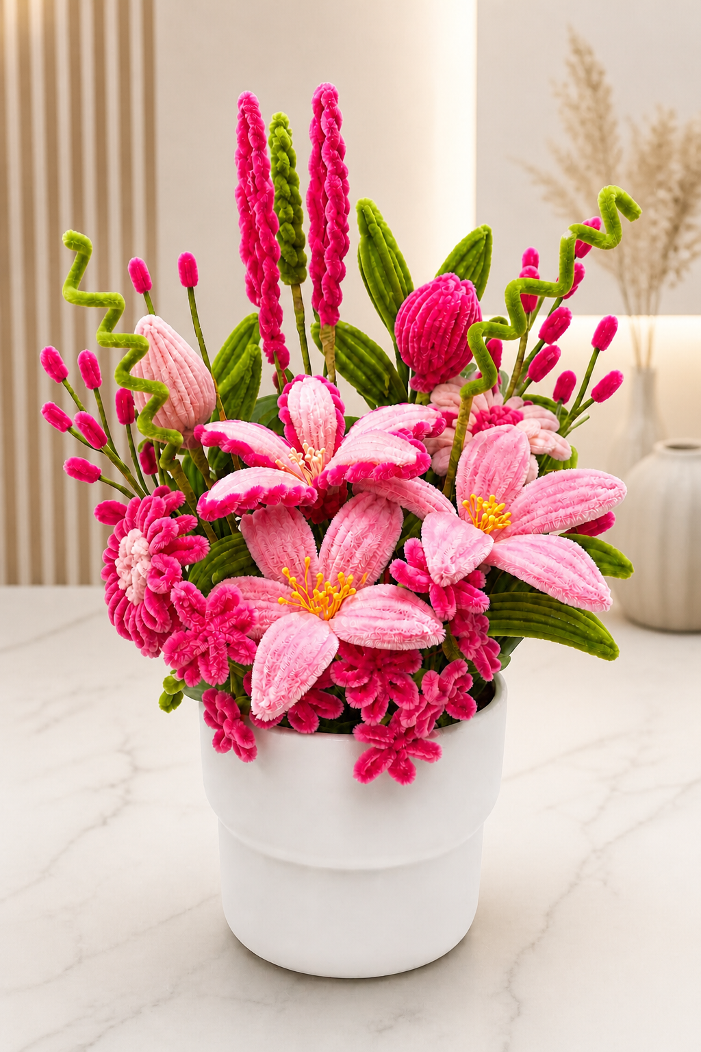 Handmade Flower Arrangement in Pot, Forever Flowers Gift, Artificial Floral Display, Birthday Gift, Mother’s Day Gift
