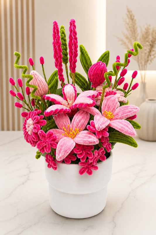 Handmade Flower Arrangement in Pot, Forever Flowers Gift, Artificial Floral Display, Birthday Gift, Mother’s Day Gift