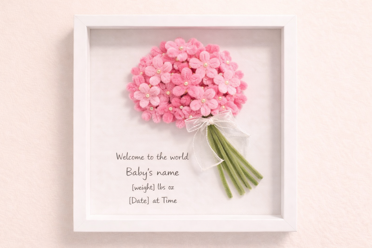 Personalised Baby Flower bouquet Frame, New Baby Gift, Custom Birth Details Frame, Baby Girl/Boy Nursery Decor, Welcome to the World Gift