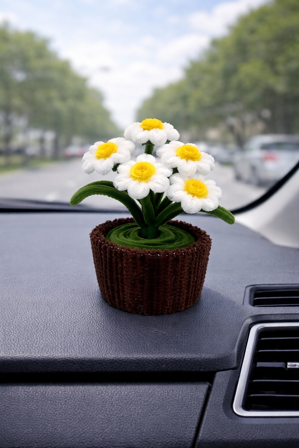 Handmade Daisy Car Dashboard Flower – Self Adhesive Base