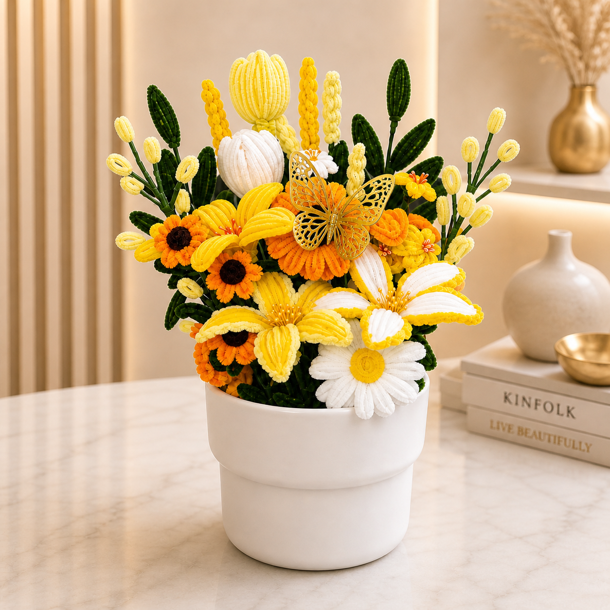 Handmade Butterfly Flower Arrangement in Pot, Forever Flowers Gift, Artificial Floral Display, Birthday Gift, Mother’s Day Gift