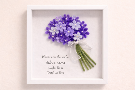 Personalised Baby Flower bouquet Frame, New Baby Gift, Custom Birth Details Frame, Baby Girl/Boy Nursery Decor, Welcome to the World Gift