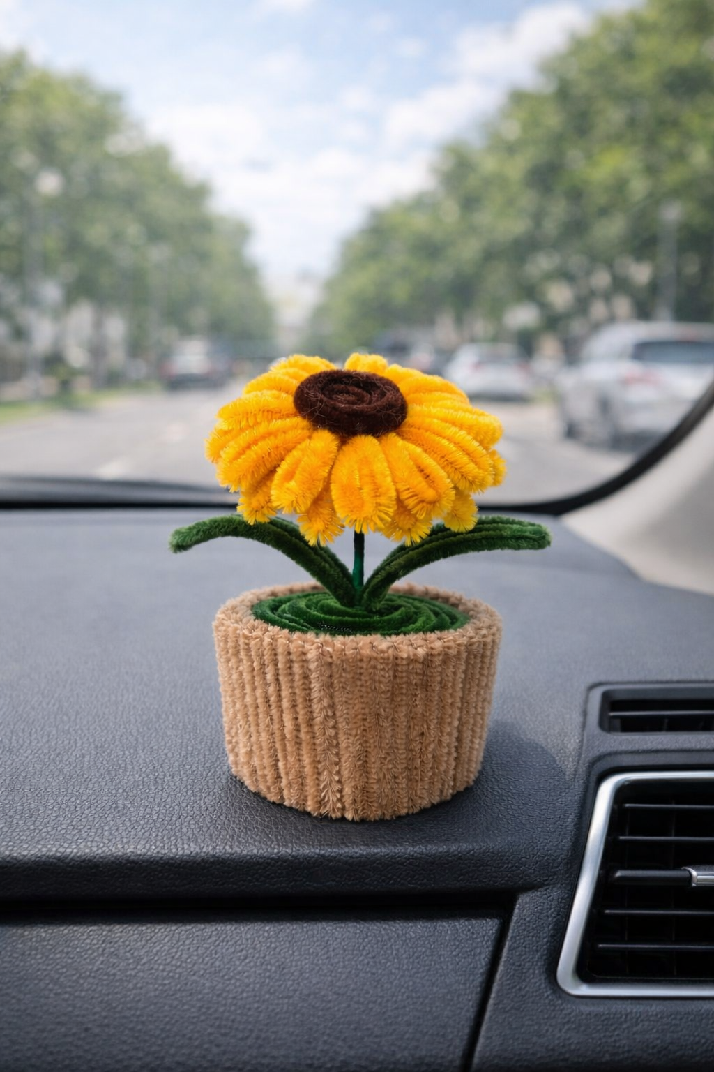 Handmade Sunflower Car Dashboard Flower – Self Adhesive Base