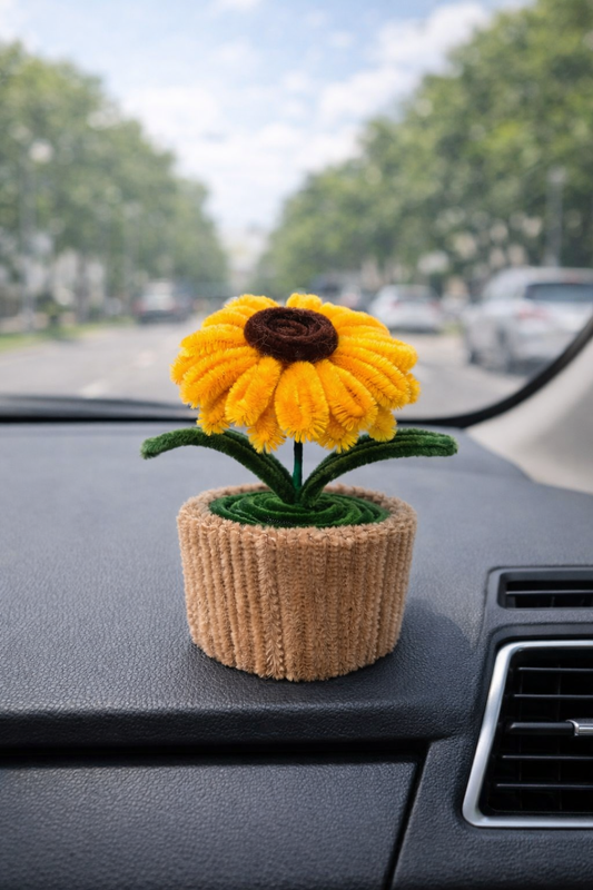 Handmade Sunflower Car Dashboard Flower – Self Adhesive Base