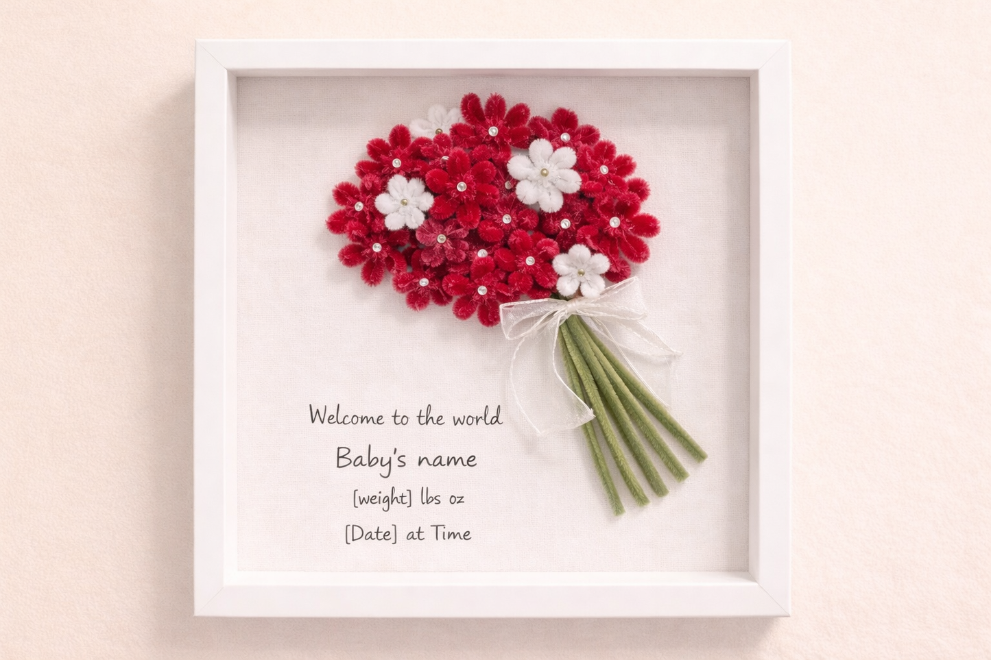 Personalised Baby Flower bouquet Frame, New Baby Gift, Custom Birth Details Frame, Baby Girl/Boy Nursery Decor, Welcome to the World Gift