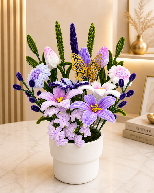 Handmade Butterfly Flower Arrangement in Pot, Forever Flowers Gift, Artificial Floral Display, Birthday Gift, Mother’s Day Gift