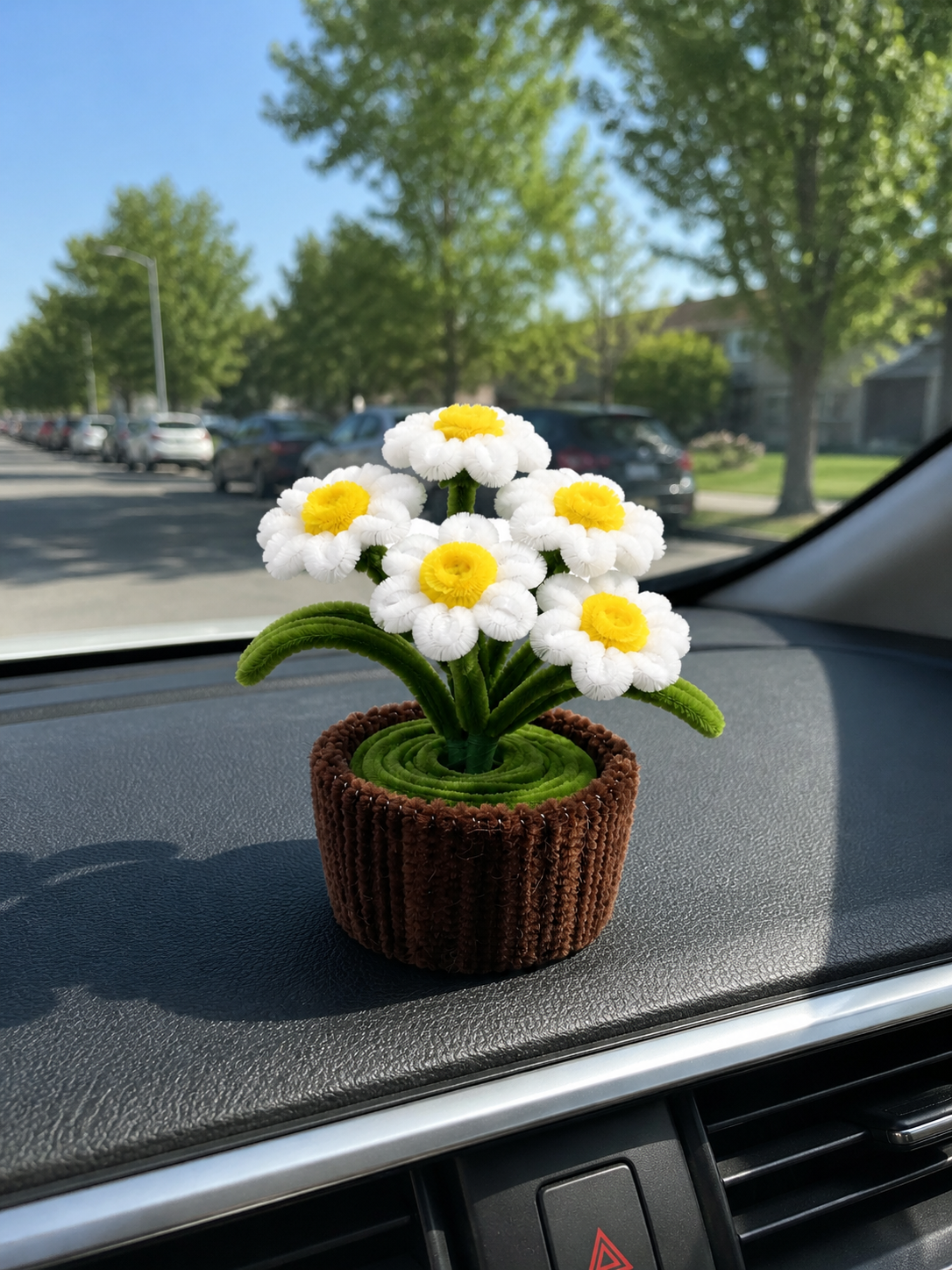 Handmade Daisy Car Dashboard Flower – Self Adhesive Base