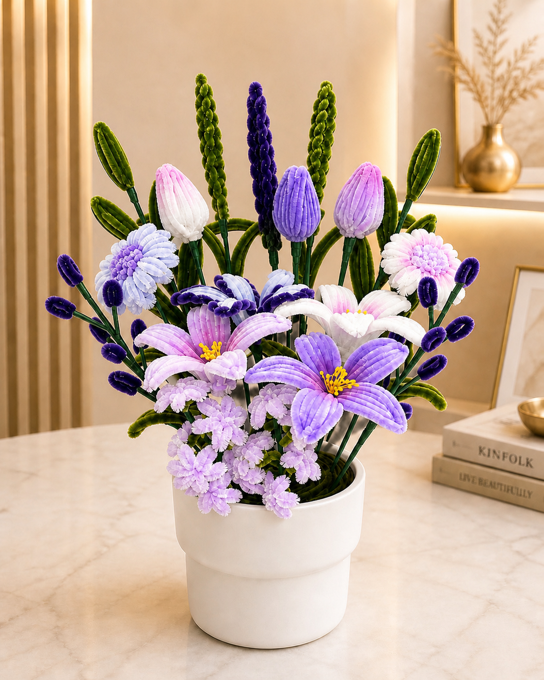 Handmade Flower Arrangement in Pot, Forever Flowers Gift, Artificial Floral Display, Birthday Gift, Mother’s Day Gift