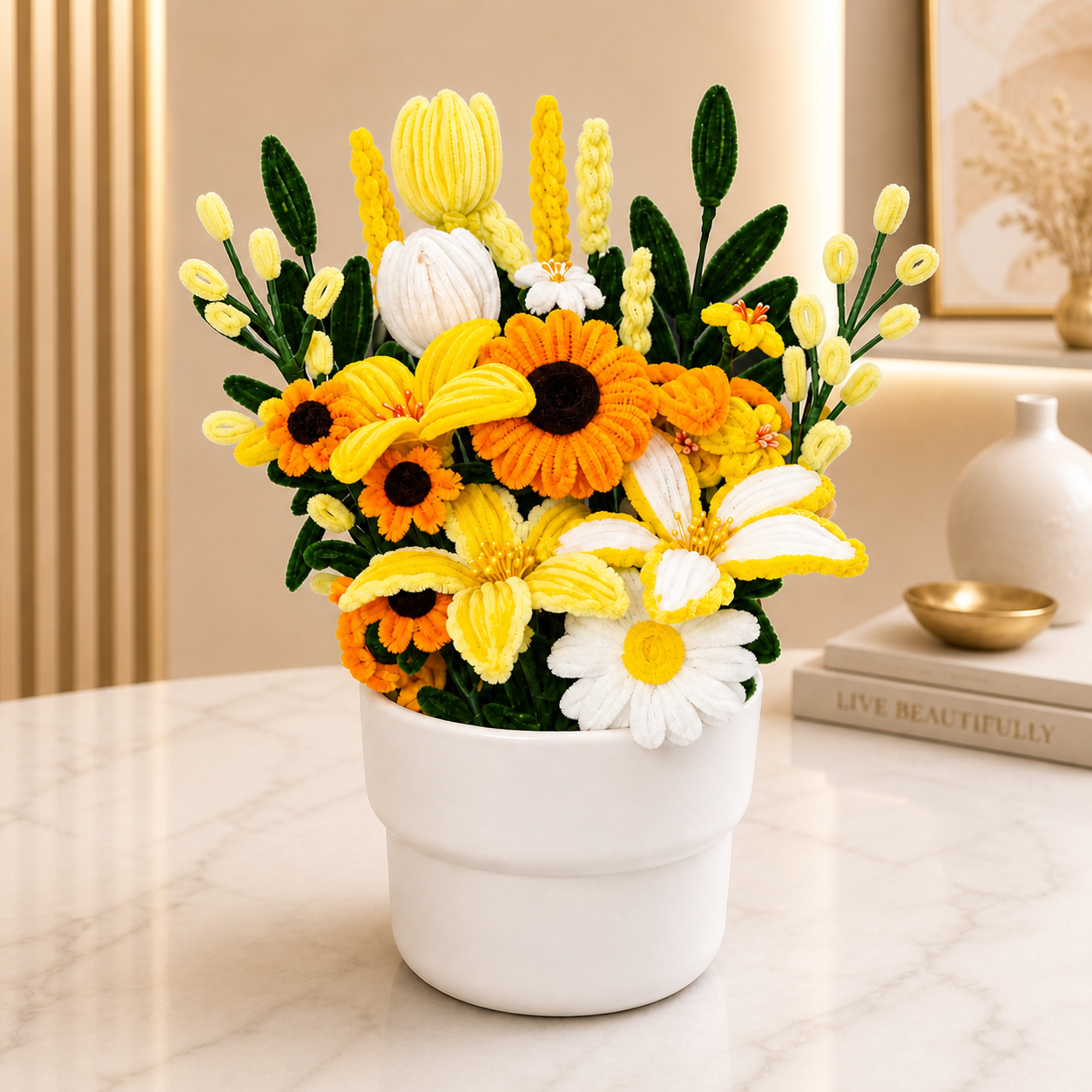 Handmade Flower Arrangement in Pot, Forever Flowers Gift, Artificial Floral Display, Birthday Gift, Mother’s Day Gift
