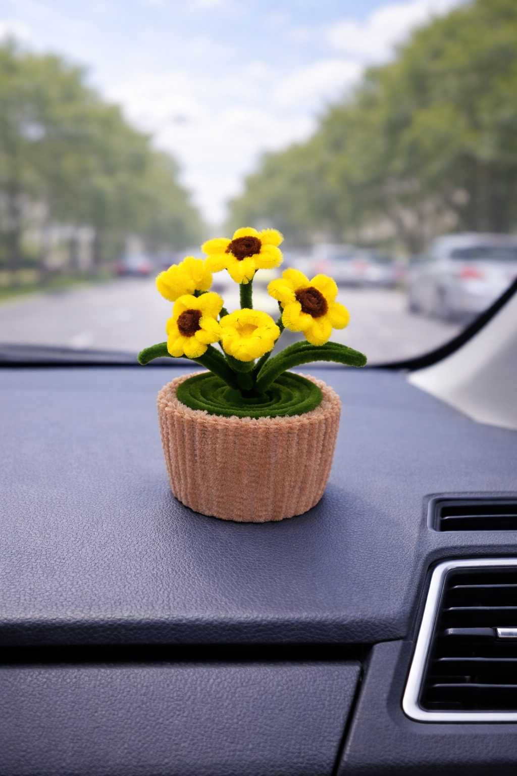 Handmade Daisy Car Dashboard Flower – Self Adhesive Base