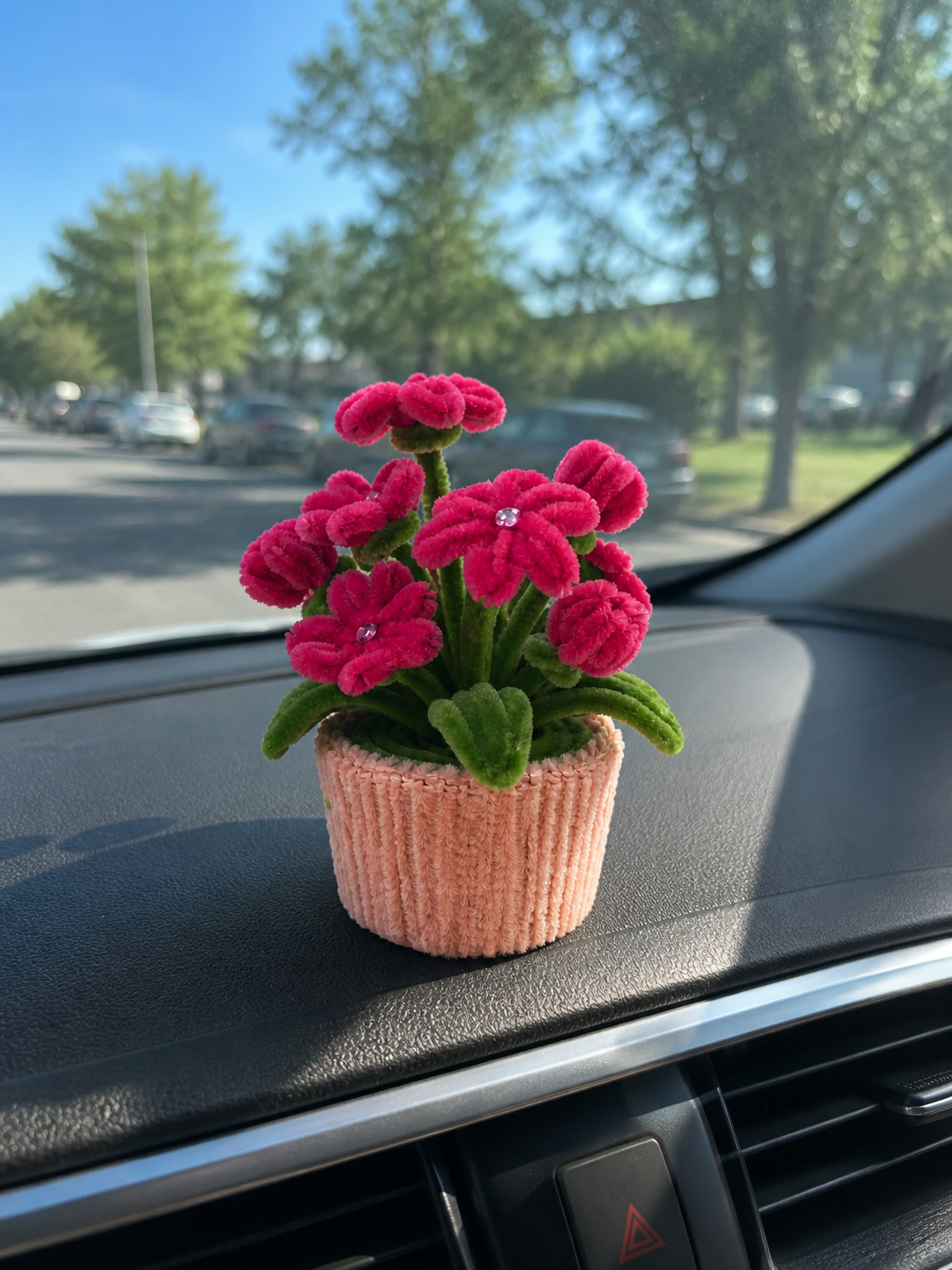 Handmade Car Dashboard pom pom Flowers – Self Adhesive Base