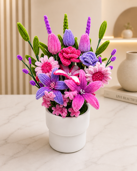 Handmade Flower Arrangement in Pot, Forever Flowers Gift, Artificial Floral Display, Birthday Gift, Mother’s Day Gift