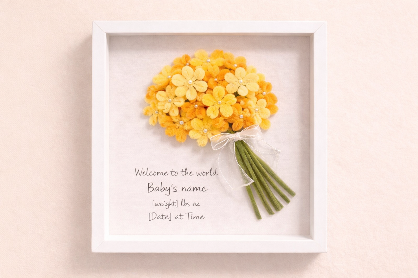 Personalised Baby Flower bouquet Frame, New Baby Gift, Custom Birth Details Frame, Baby Girl/Boy Nursery Decor, Welcome to the World Gift