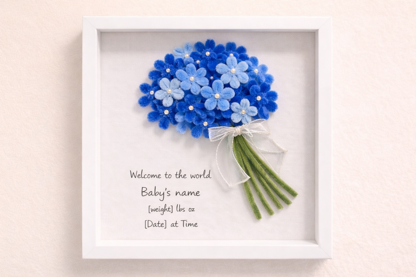 Personalised Baby Flower bouquet Frame, New Baby Gift, Custom Birth Details Frame, Baby Girl/Boy Nursery Decor, Welcome to the World Gift